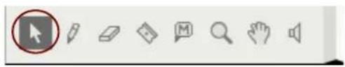 Toolbar with application icons including mouse cursor, pencil, eraser, folder, email, magnifying glass, hand gesture, and speaker