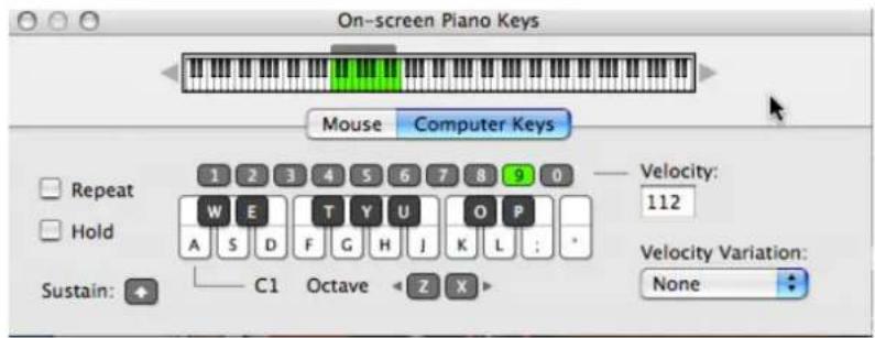 On-screen Piano Keys Mouse Computer Keys Repeat Hold Sustain: C1 Octave Z X Velocity: 112 Velocity Variation: None