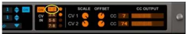 OK 1:3 CV 3:4 IN 5:6 7:6 SCALE OFFSET CC OUTPUT CV 1 CC 7 CV 2 CC 74