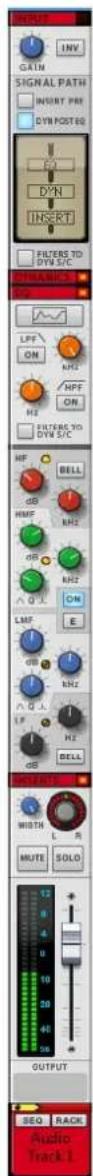 GAIN SIGNAL PATH INSERT PR DYN POST 60 E D'N INSERT FILTERS TO DYN S/C TRAVIC LFP ON MHz HPE ON H2 FILTERS TO DYN S/C HF BELL dB HMF MHz db MHz ON LMF E db MHz A Q J LF H2 BELL WINDI WIDTH L R MUTE SOLO 12 4 8 40 10 30 45 50 OUTPUT SEQ BACK Audio Track 1