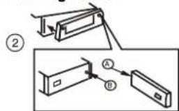 Diagram showing two mechanical assembly steps with labeled components A and B, likely illustrating a process or assembly.