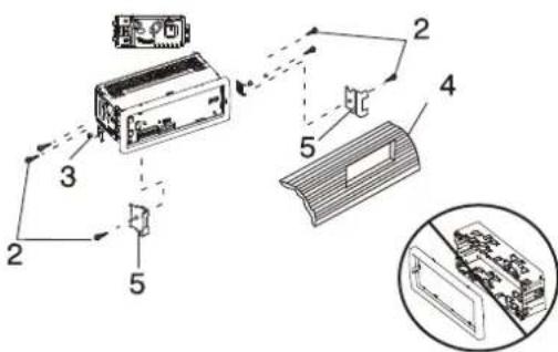 Technical diagram showing exploded view of electronic components with numbered parts and a magnified inset view