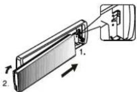 Technical diagram showing a mechanical component with labeled parts and directional arrows indicating motion or force.