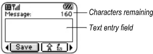 Text Message: 160 Characters remaining Text entry field Save