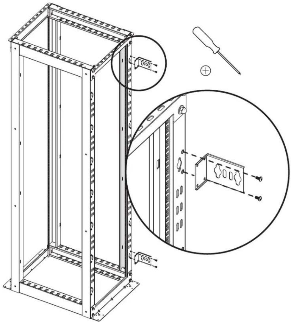 Technical diagram of a server rack cabinet with close-up views and component annotations