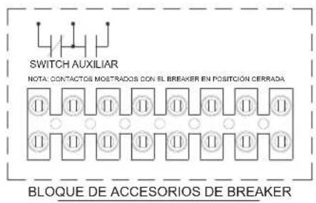 SWITCH AUXILIAR NOTA: CONTACTOS MOSTRADOS CON EL BREAKER EN POSITCION CERRADA BLOQUE DE ACCESORIOS DE BREAKER