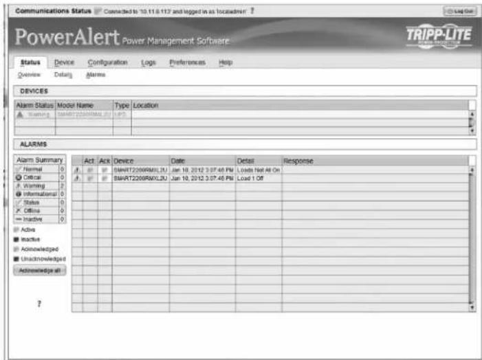 Tripp Lite PDU3VS6L2130 - Status > Alarms - 1