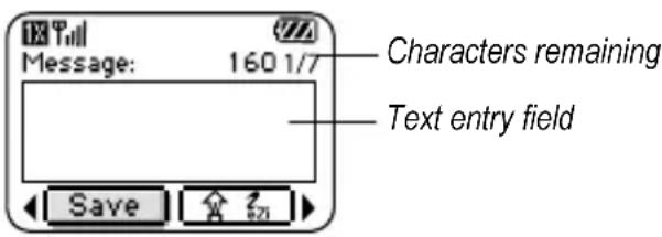 Message: 160 1/7 Characters remaining Text entry field Save