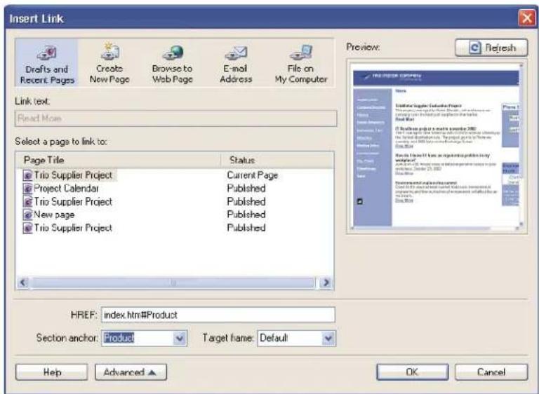 ADOBE Contribute CS4 - Indicate an anchor for an existing link - 1