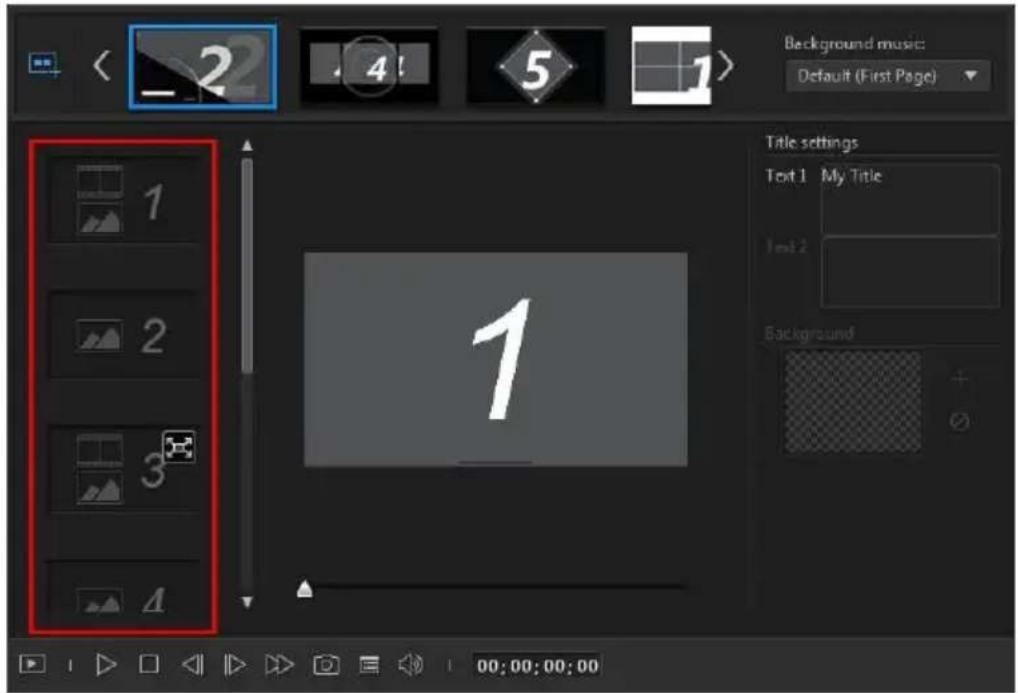 2 4 5 1 1 2 3 4 Background music: Default (First Page) Title settings Text 1 My Title Text 2 Background 00:00:00:00