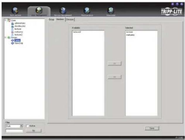Tripp Lite NetDirector B064-032-01-IPG - Removing Users From a Group via the Group's Notebook - 1