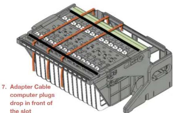 7. Adapter Cable computer plugs drop in front of the slot