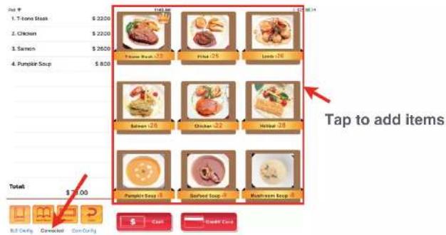 1. T-stove Steak $2200 2. Chicken $2200 3. Salmon $2600 4. Pumpkin Soup $800 Total $15.00 Tape Book 37 Pricet 25 Lemon 26 Chicken 26 Chicken 22 Helical 26 Pumpkin Soup 3 Seafood Soup 9 Mushroom Soup 5 Tap to add items S Cash Credit Card
