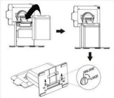 Technical diagram illustrating the process of a device lock mechanism, showing step-by-step assembly and final state.