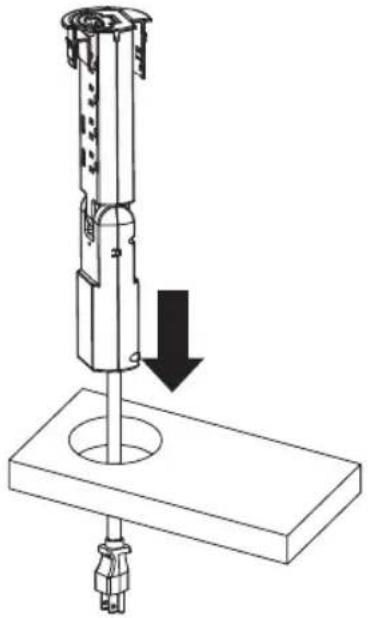 Technical line drawing of a mechanical device with a downward arrow indicating force or movement (no text or symbols present)
