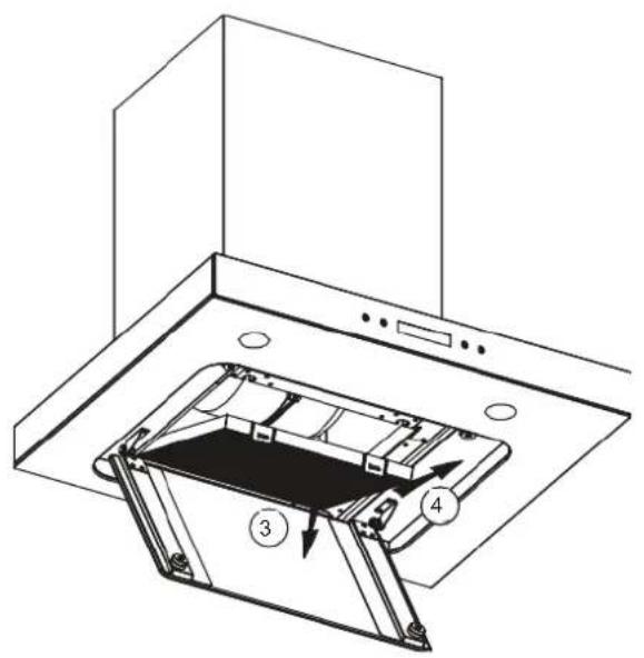 Technical diagram of a kitchen ventilation system with labeled components 3 and 4
