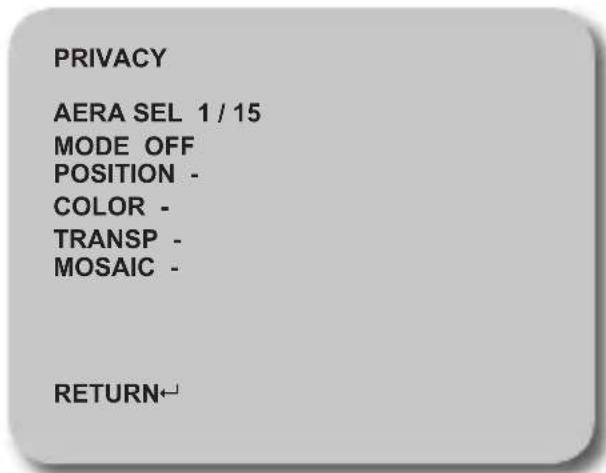 PRIVACY AERA SEL 1 / 15 MODE OFF POSITION - COLOR - TRANSP - MOSAIC - RETURN←