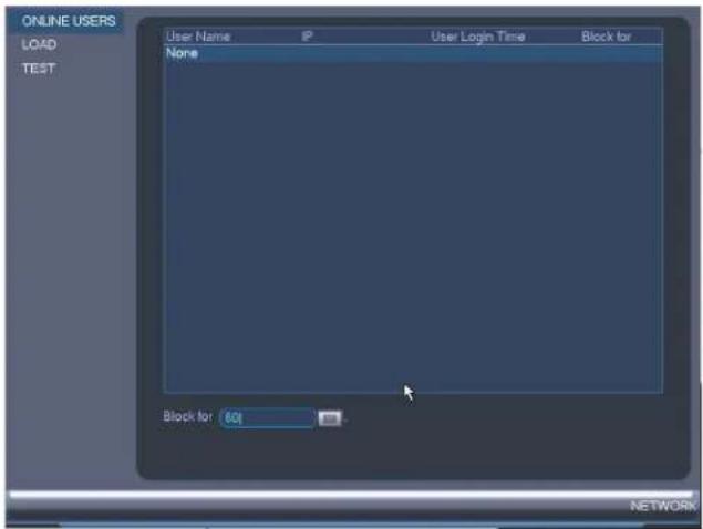 ONLINE USERS LOAD TEST User Name IP User Login Time Block for None Block for 601 801...