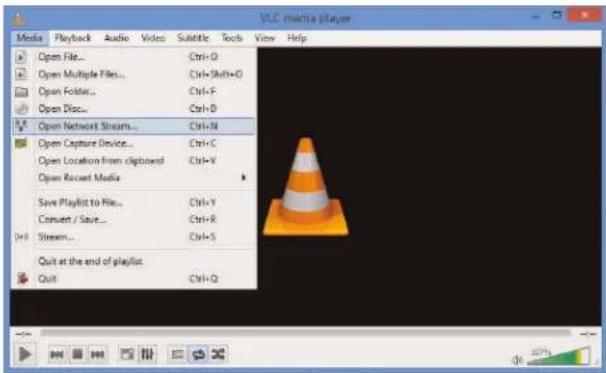 VLC media Player Media Playback Audio Video Subtitle Tools View Help Open File... Ctrl+O Open Multiple Files... Ctrl+Shift+O Open Folder... Ctrl+F Open Disc... Ctrl+D Open Network Stream... Ctrl+N Open Capture Device... Ctrl+C Open Location from clipboard Ctrl+V Open Recent Media Save Playlist to File... Ctrl+Y Convert / Save... Ctrl+R Stream... Ctrl+S Quit at the end of playlist Quit Ctrl+Q
