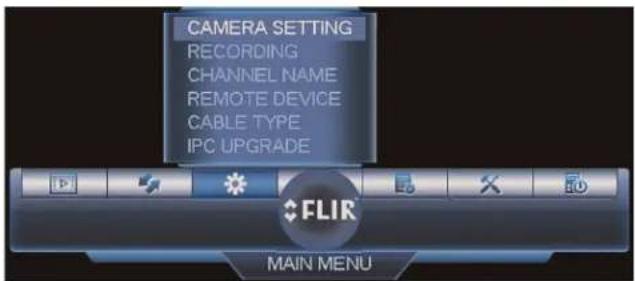 CAMERA SETTING RECORDING CHANNEL NAME REMOTE DEVICE CABLE TYPE IPC UPGRADE FLIR MAIN MENU
