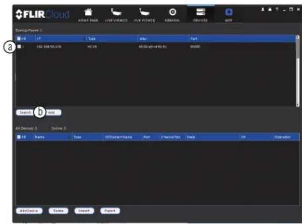 FLIR cloud File Name: 1 Type: Type Value: Part Name: 162 JME-50.328 H/C/S MOS w/480.81 90000 Add Add All Devices: 0 Online: 0 All Name: Type All Source Name: Part Channel No. Date 3h Operation Add Device Delete Import Export