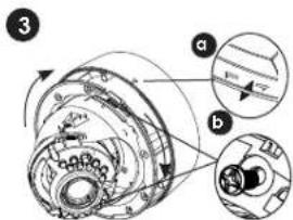 Technical diagram of a mechanical device with labeled parts and directional arrows, including section b and section c.