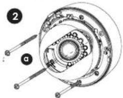 Technical diagram of a mechanical assembly with labeled parts 2 and a, showing internal components and connections.