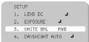SETUP 1. LENS DC 2. EXPOSURE 3. WHITE BAL RWB 4. DAY&NIGHT AUTO