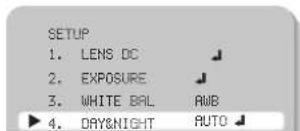 SETUP 1. LENS DC 2. EXPOSURE 3. WHITE BAL 4. DAY&NIGHT AUTO