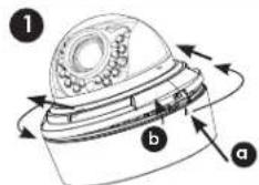 Diagram of a device with labeled parts (a, b) and directional arrows indicating rotation or movement.