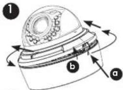 Diagram of a device with labeled parts (a, b) and directional arrows indicating rotation or movement.