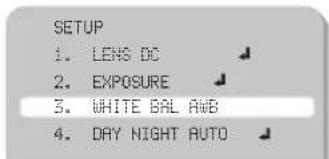 SETUP 1. LENS DC 2. EXPOSURE 3. WHITE BAL AWB 4. DAY NIGHT AUTO
