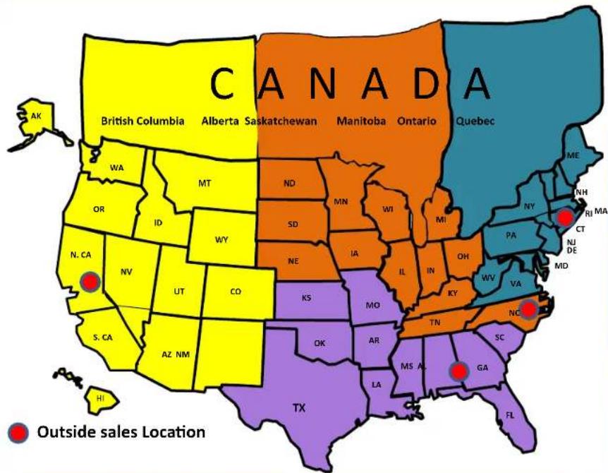 CANADA British Columbia Alberta Saskatchewan Manitoba Ontario Quebec N. CA NV UT CO S. CA AZ NM HI Outside sales Location