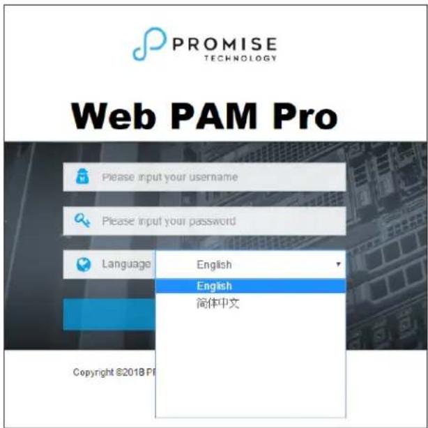 PROMISE TECHNOLOGY Web PAM Pro Please input your username Please input your password Language English English 简体中文 Copyright ©2018 PI