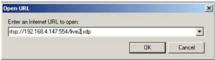 Open URL Enter an Internet URL to open: itsp://192.168.4.147:554/live2.sdp OK Cancel