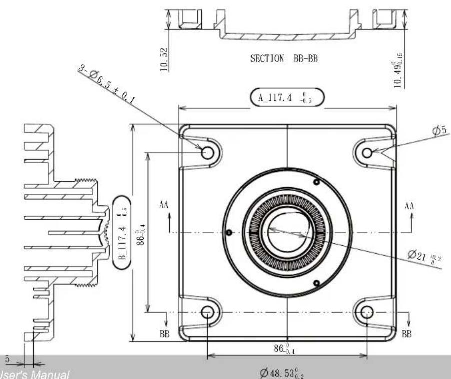 SECTION BB-BB 3-Ø6.5 + 0.1 A_117.4 -0.3 86-3.4 AA BB 86-3.4 Ø5 Ø21 -0.2 Ø48.530.2 Ø5 Ø10.52 10.490.15 User's Manual