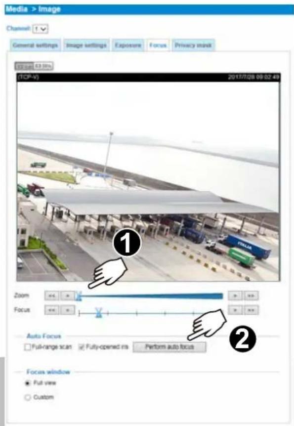 Media > Image Channel General settings Image settings Exposure Focus Privacy static TCP-4 2017/7/28 09:02:49 Zoom Focus Auto Focus Full-range scan Fully-opened rms Perform auto focus Focus window Full view Custom