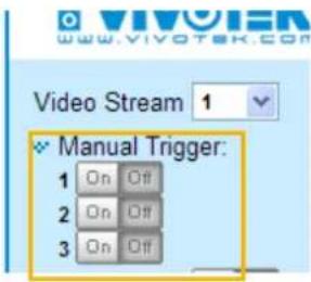 Video Stream 1 Manual Trigger: 1 On Off 2 On Off 3 On Off