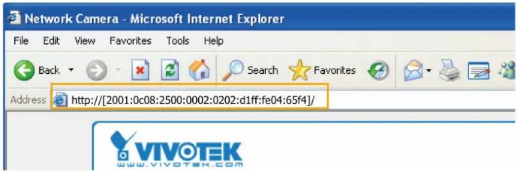 Network Camera - Microsoft Internet Explorer File Edit View Favorites Tools Help Back Search Favorites Address http://[2001:0c08:2500:0002:0202:d1ff:fe04:65f4]/ VIVOTEK www.vivotek.com