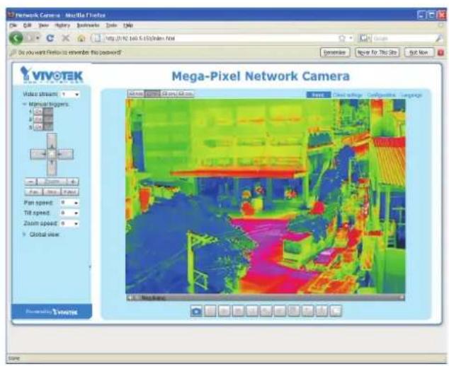 Network Camera - Modula Flashbox File Edit View History Tools Help http://192.10.5-15/Strain.html Do you want to continue the password Generate New for the Site But Now VIVOTEK Mega-Pixel Network Camera Name: Givri, Rinn Page: Credette, Credette, Language Randomly Systemic Name