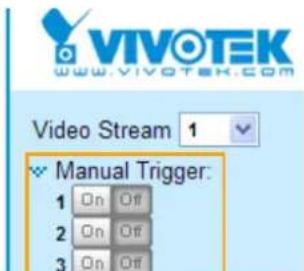 VIVOTEK www.vivotek.com Video Stream 1 Manual Trigger: 1 On Off 2 On Off 3 On Off