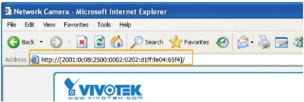 Network Camera - Microsoft Internet Explorer File Edit View Favorites Tools Help Back Search Favorites Address http://[2001:0c08:2500:0002:0202:d1ff:fe04:65f4]/ VIVOTEK www.vivotek.com