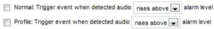Normal: Trigger event when detected audio rises above alarm level Profile: Trigger event when detected audio rises above alarm level