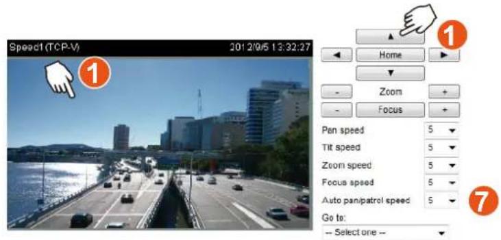 Speed1 (TCP-V) 2012/05 13:32:27 1 Home Zoom Focus Pan speed 5 Tilt speed 5 Zoom speed 5 Focus speed 5 Auto pan/patrol speed 5 Go to: -- Select one --
