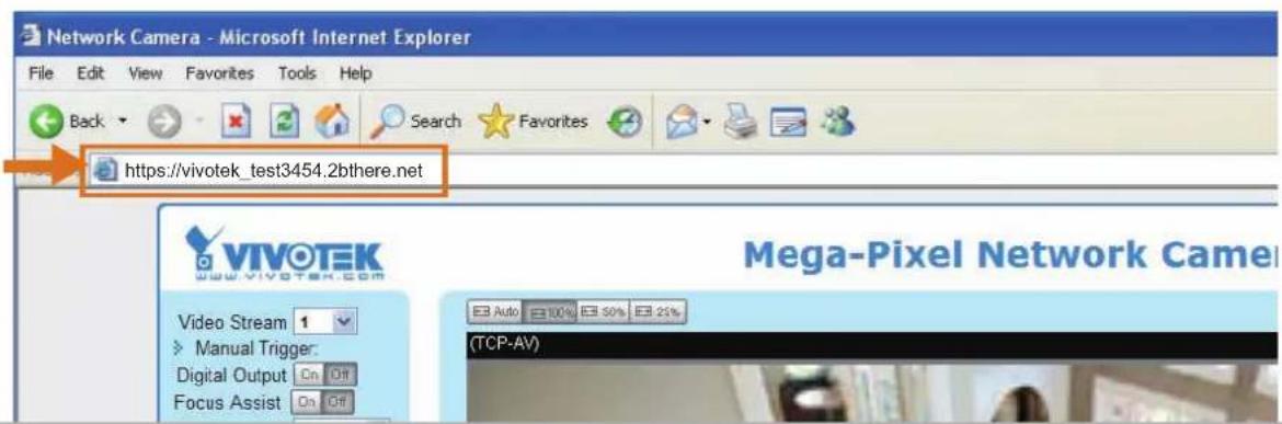 Network Camera - Microsoft Internet Explorer File Edit View Favorites Tools Help Back Search Favorites https://vivotek_test3454.2bthere.net Video Stream 1 Manual Trigger: Digital Output On Off Focus Assist On Off Mega-Pixel Network Camel Auto 100% 50% 25% (TCP-AV)