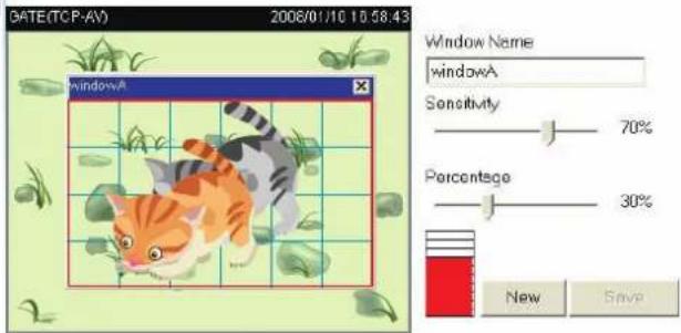 GATE(TCP-AV) 2006/01/10 10:58:43 windowA Window Name windowA Sensitivity 70% Percentage 30% New Save