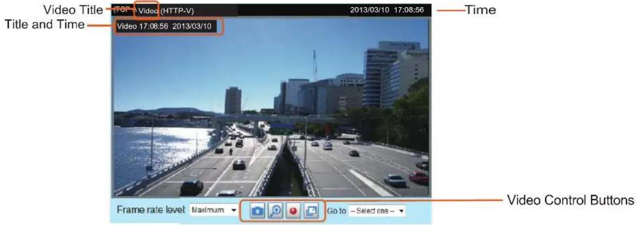 Video Title Title and Time Video 17:08:56 2013/03/10 Time Video Control Buttons Frame rate level Maximum Go to -Select one -