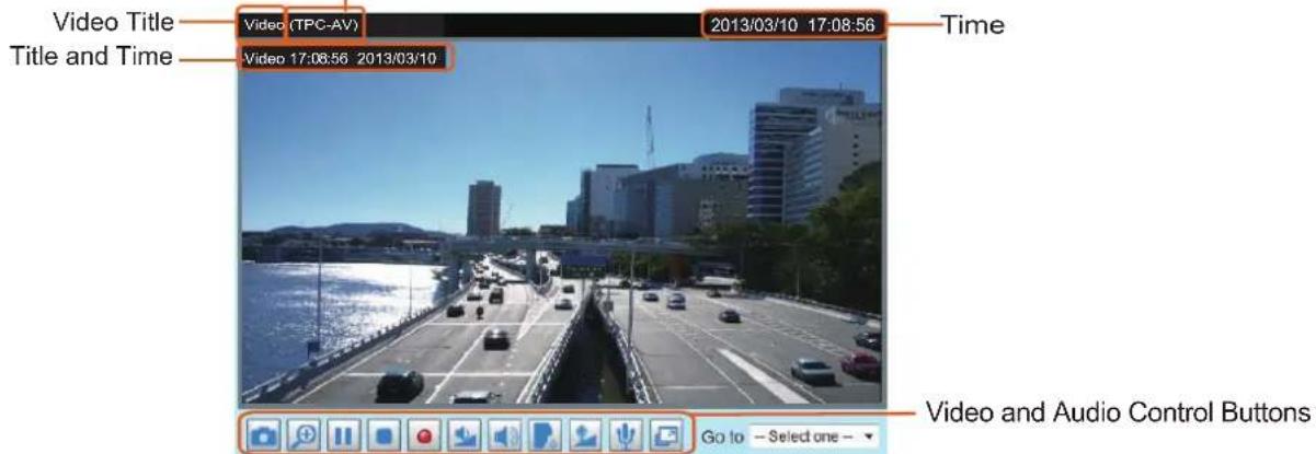 Video Title Title and Time Video (TPC-AV) 2013/03/10 17:08:56 Time Video 17:08:56 2013/03/10 Video and Audio Control Buttons Go to -Select one -