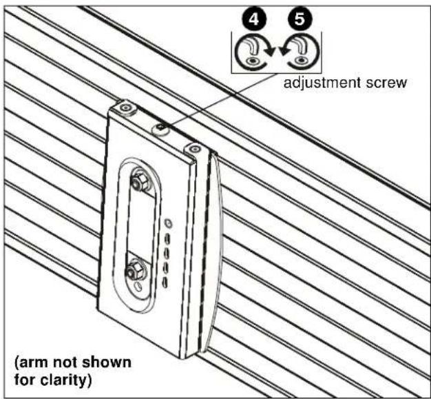 (arm not shown for clarity) adjustment screw 4 5