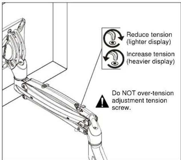 Reduce tension (lighter display) Increase tension (\( \text{heavier display} \)) Do NOT over-tension adjustment tension screw.